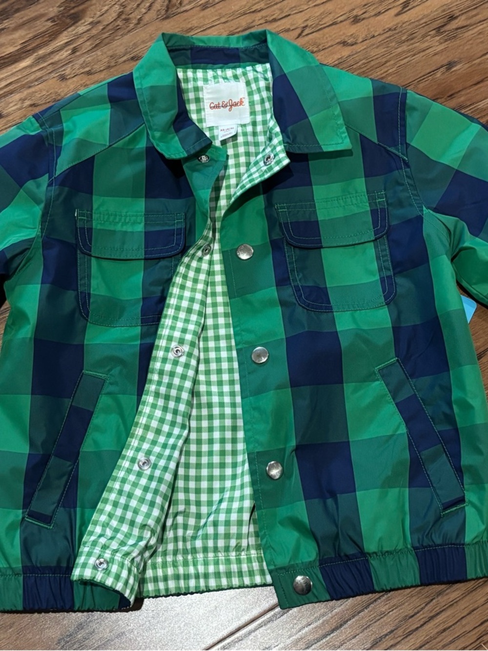 Cat & Jack Green and Navy Plaid Kids Raincoat